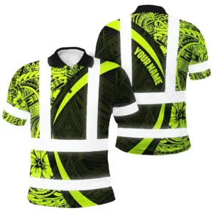 Hi Vis Polo Shirt Reflective Tapes Hawaiian Polynesian Tribal Custom Name Safety Workwear Workers, Truckers