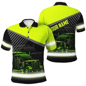 Hi Vis Polo Shirt Reflective Tapes Light Green Neon Trucker Custom Name Safety Workwear For Workers, Runners
