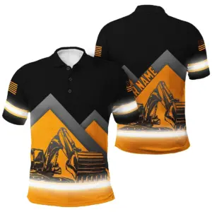 Hi Vis Polo Shirt Reflective Tapes Orange Neon Excavator Custom Name Safety Workwear For Workers, Runners