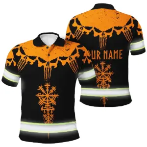 Hi Vis Polo Shirt Reflective Tapes Orange Neon Skull Custom Name Safety Workwear For Workers, Truckers, Operators