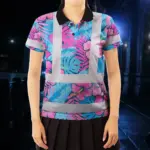 hi-vis-polo-shirt-reflective-tapes-pink-neon-and-blue-flowers-custom-c2349.webp
