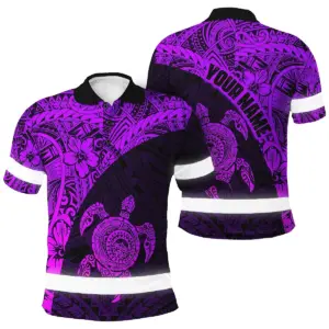 Hi Vis Polo Shirt Reflective Tapes Violet Neon Turtle Hawaiian Polynesian Tribal