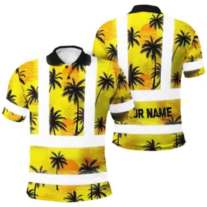 Hi Vis Polo Shirt Reflective Tapes Yellow Neon Flowers Custom Name Safety Workwear Workers, Truckers, Operators