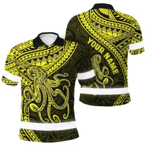 Hi Vis Polo Shirt Reflective Tapes Yellow Neon Hawaii Octopus Custom