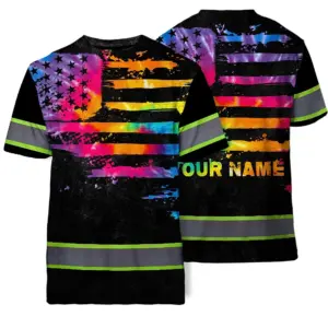 Hi Vis Reflective Tapes Rainbow Tie Dye US Flag Custom Name Safety Workwear For Workers, Runners, Cyclists