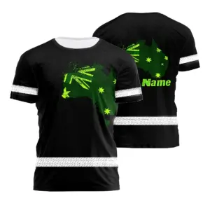 Hi Vis Shirt Reflective AU Flag AU Map Custom Name Safety Workwear