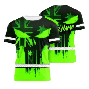Hi Vis Shirt Reflective Australia Flag Skull Safety Workwear For Workers