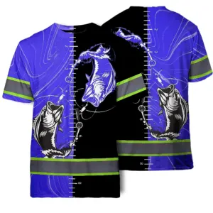 Hi Vis Shirt Reflective Fishing Blue Neon Safety Workwear For Fishing Lovers Workers, Runners, Cyclists, Trucker, Operator, Patriotic