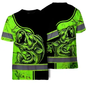 Hi Vis Shirt Reflective Fishing Green Neon Custom Name Safety Workwear For Fishing Lovers Workers, Runners, Cyclists, Trucker, Operator, Patriotic