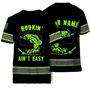 Hi Vis Shirt Reflective Fishing Green Neon Safety Workwear For Fishing Lovers Workers, Runners, Cyclists, Trucker, Operator, Patriotic