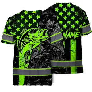 Hi Vis Shirt Reflective Fishing US Flag Custom Name Safety Workwear For Fishing Lovers Workers, Runners, Cyclists, Trucker, Operator, Patriotic