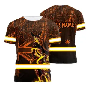 Hi Vis Shirt Reflective Kangaroo AU Flag Orange Neon Safety Workwear