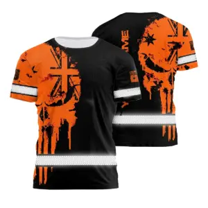 Hi Vis Shirt Reflective Orange Neon Skull AU Flag