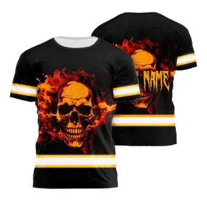Hi Vis Shirt Reflective Orange Neon Smoke Skull Custom Name Safety Workwear For Workers, Runners, Skull Lover