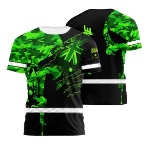 Hi Vis Shirt Reflective Skull Scratch Green Neon AU Flag Military Soldier