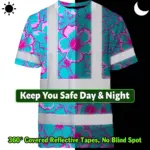hi-vis-shirt-reflective-tapes-blue-neon-and-pink-flowers-custom-name-877e3.webp