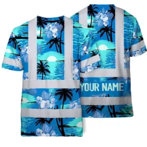 Hi Vis Shirt Reflective Tapes Blue Neon Flowers 4 Custom Name