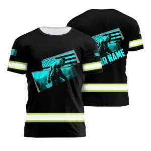 Hi Vis Shirt Reflective Tapes Blue Neon US Flag With Gorilla Custom Name Safety Workwear For Workers, Runners