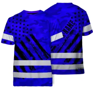Hi Vis Shirt Reflective Tapes Camo Blue Neon US Flag Custom Name Safety Workwear
