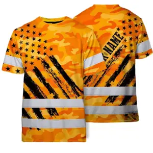 Hi Vis Shirt Reflective Tapes Camo Orange Neon US Flag Custom Name Safety Workwear