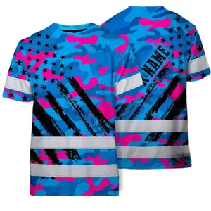 Hi Vis Shirt Reflective Tapes Camo Pink Blue Neon US Flag Custom Name Safety Workwear