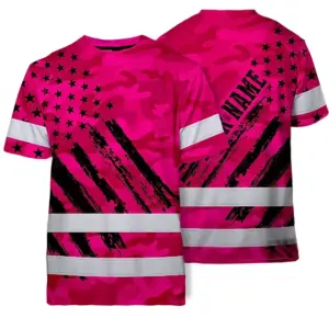 Hi Vis Shirt Reflective Tapes Camo Pink Neon US Flag Custom Name Safety Workwear