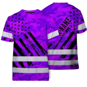 Hi Vis Shirt Reflective Tapes Camo Violet Neon US Flag Custom Name Safety Workwear