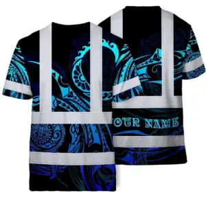 Hi Vis Shirt Reflective Tapes Gradient Turtle Hawaiian Polynesian Tribal Custom Name