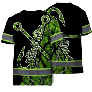 Hi Vis Shirt Reflective Tapes Green Bass Fish Fishing Safety Workwear For Fishing Lovers Workers, Runners, Cyclists, Trucker, Operator, Patriotic