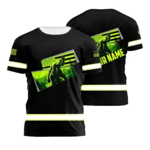 Hi Vis Shirt Reflective Tapes Green Neon US Flag With Gorilla Custom Name Safety Workwear For Workers, Runners, Cyclists