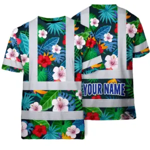 Hi Vis Shirt Reflective Tapes Neon Pink Flowers Custom Name
