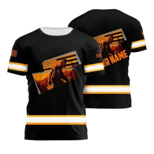 Hi Vis Shirt Reflective Tapes Orange Neon US Flag With Gorilla Custom Name Safety Workwear For Workers, Runners