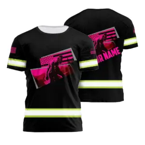 Hi Vis Shirt Reflective Tapes Pink Neon US Flag With Gorilla Custom Name Safety Workwear For Workers, Runners