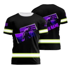 Hi Vis Shirt Reflective Tapes Violet Neon US Flag With Gorilla Custom Name Safety Workwear For Workers, Runners