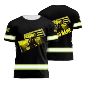 Hi Vis Shirt Reflective Tapes Yellow Neon US Flag With Gorilla Custom Name Safety Workwear For Workers, Runners