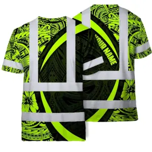 Hi Vis T Shirt Reflective Tapes Hawaiian Polynesian Tribal Custom Name Safety Workwear Workers, Truckers