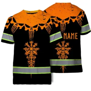 Hi Vis T Shirt Reflective Tapes Orange Neon Skull Custom Name Safety Workwear For Workers, Truckers, Operators