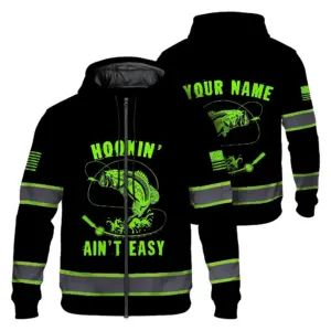 Hi Vis Zip Hoodie Reflective Fishing Blue Neon Safety Workwear For Fishing Lovers Workers, Runners, Cyclists, Trucker, Operator, Patriotic