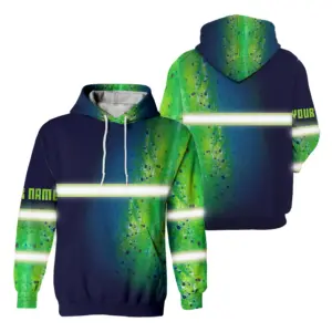 High Visibility Reflective Mahi Mahi Fish Custom Name Hoodie Safety Workwear For Fishermen, Workers, Runners, Cyclists, Trucker, Operator, Patriotic