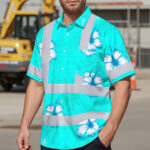 Hi-Vis-Hawaiian-Shirt-Reflective-Tapes-Blue-Neon-Custom-Name-Safety-Workwear-For-Workers,-Truckers,-Operators-3