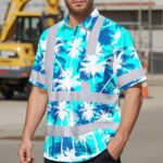 Hi-Vis-Hawaiian-Shirt-Reflective-Tapes-Blue-Neon-Flowers-Custom-Name-Safety-Workwear-For-Workers,-Truckers,-Operators-3