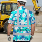 Hi-Vis-Hawaiian-Shirt-Reflective-Tapes-Blue-Neon-Flowers-Custom-Name-Safety-Workwear-For-Workers,-Truckers,-Operators-4