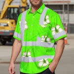 Hi-Vis-Hawaiian-Shirt-Reflective-Tapes-Green-Neon-Custom-Name-Safety-Workwear-For-Workers,-Truckers,-Operators-3