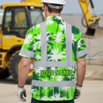 Hi-Vis-Hawaiian-Shirt-Reflective-Tapes-Green-Neon-Flowers-Custom-Name-Safety-Workwear-For-Workers,-Truckers,-Operators-4