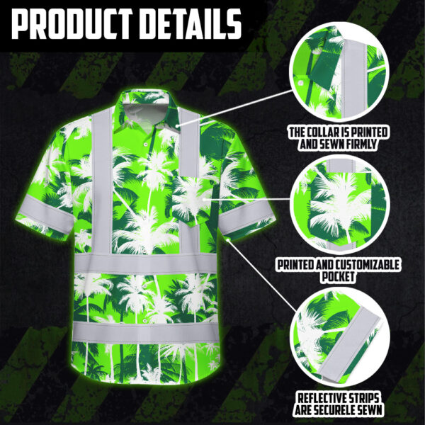 Hi-Vis-Hawaiian-Shirt-Reflective-Tapes-Green-Neon-Flowers-Custom-Name-Safety-Workwear-For-Workers,-Truckers,-Operators-6