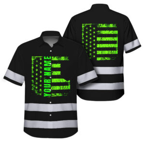Hi Vis Hawaiian Shirt Reflective Tapes Scratch Green Neon US Flag Custom