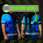 Hi-Vis-T-Shirt-Reflective-Tapes-Black-And-Blue-Skull-Custom-Name-Safety-Workwear-For-Workers,-Truckers,-Operators-2