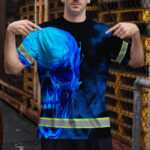 Hi-Vis-T-Shirt-Reflective-Tapes-Black-And-Blue-Skull-Custom-Name-Safety-Workwear-For-Workers,-Truckers,-Operators-3