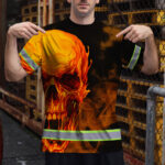 Hi-Vis-T-Shirt-Reflective-Tapes-Black-And-Orange-Skull-Custom-Name-Safety-Workwear-For-Workers,-Truckers,-Operators-3