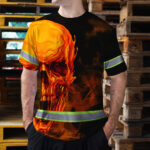 Hi-Vis-T-Shirt-Reflective-Tapes-Black-And-Orange-Skull-Custom-Name-Safety-Workwear-For-Workers,-Truckers,-Operators-5
